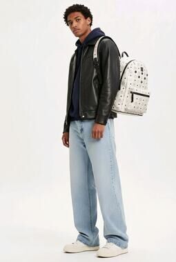 Authentic MCM White & Black Leather Visetos Book Bag